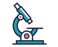 Line icon of teal and orange microscope