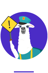 Illustration of llama holding a yield sign